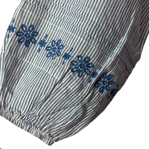 Millennium 100% cotton, blue and white striped embroidered floral top, plus size - Picture 4 of 8